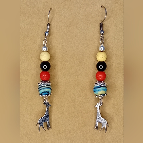 4 Tiered glass and stone Giraffe Earrings - Picture 2 of 3